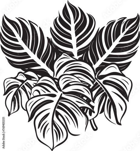 Tropical Leaf Grandeur Oversized Foliage, Vector Icon Design Lush Jungle Luxury Large Tropical Leaves, Black Emblem