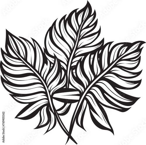Tropical Paradise Grand Leaves with Striking Emblem Palm Canopy Chic Large Tropical Leaves, Black Icon