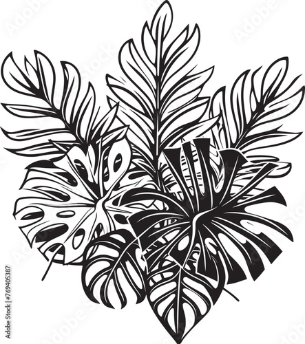 Palm Panache Large Tropical Leaves, Black Logo Tropical Retreat Oversized Foliage, Iconic Vector Symbol