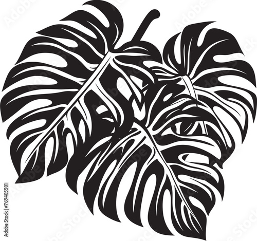 Tropical Retreat Large Leaves with Iconic Vector Symbol Palm Bliss Oversized Tropical Leaves, Black Icon Design