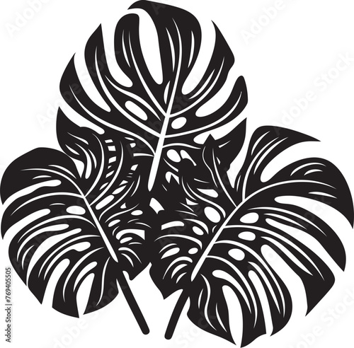 Exotic Canopy Grand Tropical Leaves, Black Emblem Jungle Beauty Large Tropical Leaves, Iconic Black Symbol