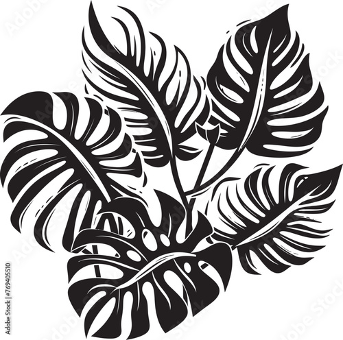 Palm Serenity Large Tropical Leaves, Black Emblematic Logo Tropical Dream Grand Leaves with Iconic Vector Icon