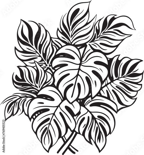 Exotic Zen Large Tropical Leaves, Black Emblem Design Jungle Symphony Oversized Foliage, Emblematic Vector