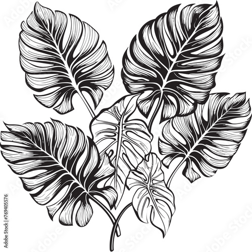 Palm Tranquility Grand Tropical Leaves, Iconic Black Emblem Tropical Oasis Large Foliage with Black Vector Design