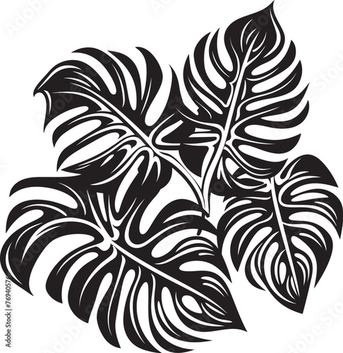 Tropical Leaf Oasis Oversized Foliage, Emblematic Symbol Exotic Leaf Extravaganza Large Leaves, Black Icon Design