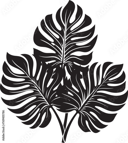 Tropical Leaf Elegance Large Foliage, Black Emblem Design Rainforest Radiance Grand Tropical Leaves, Vector Icon