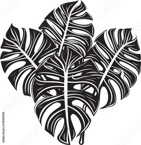 Jungle Canopy Majesty Large Tropical Leaves, Vector Logo Design Tropical Leaf Symphony Grand Leaves, Black Icon