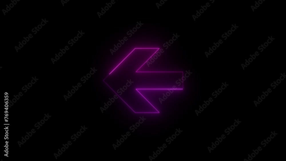 Neon glowing pink color bold left arrow direction icon animation black background Neon glowing pink color bold left arrow direction icon animation black background