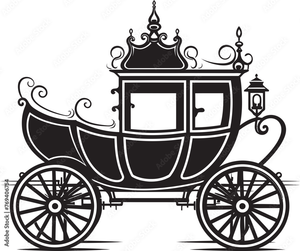 Royal Carriage Elegance Majestic Emblematic Symbol in Black Majestic Nuptial Coach Regal Carriage Black Emblem Design
