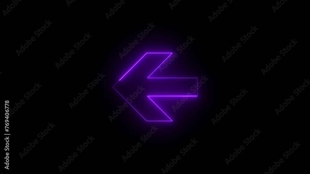 Neon glowing purple color bold left arrow direction icon animation black background Neon glowing purple color bold left arrow direction icon animation black background
