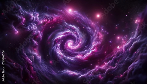Galaxy Mystery, Unraveling Purple Cosmic Swirls and Stars in Deep Space