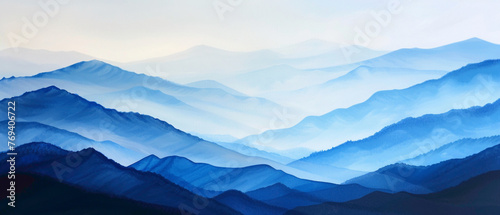 A majestic mountain range, each peak adorned with a different shade of blue, creating a stunning natural gradient.