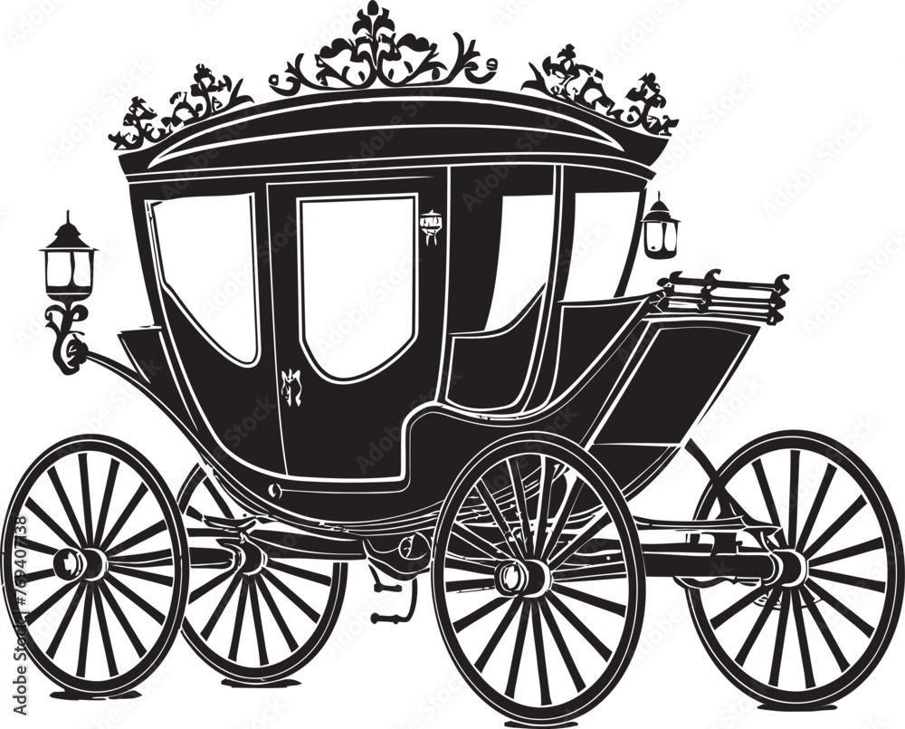 Royal Carriage Elegance Black Emblem of Majestic Matrimony Majestic Matrimonial Transport Black Logo on Ornate Carriage