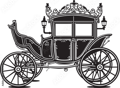 Luxurious Marriage Wheels Iconic Black Logo on Regal Carriage Opulent Love Journey Black Vector Emblem for Royal Wedding