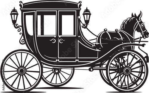 Royal Carriage Symbol Iconic Emblem for Wedding Grace Majestic Marriage Coach Regal Carriage Black Symbol