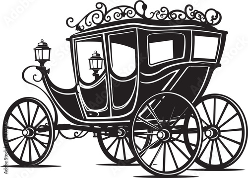 Elegant Bridal Ride Ornate Carriage with Emblem Design Royal Wedding Symbol Majestic Black Vector Emblem