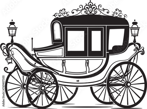 Luxurious Love Chariot Royal Carriage Black Logo Design Opulent Wedding Transport Regal Carriage Emblem Icon