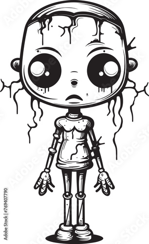 Haunted Zombie Companion Spooky Doll Emblem Design Terrifying Undead Figure Creepy Zombie with Black Icon