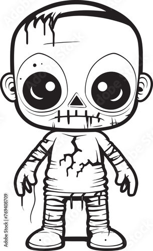 Dreadful Undead Toy Spooky Zombie Doll with Vector Icon Macabre Doll of the Abyss Creepy Zombie with Black Logo