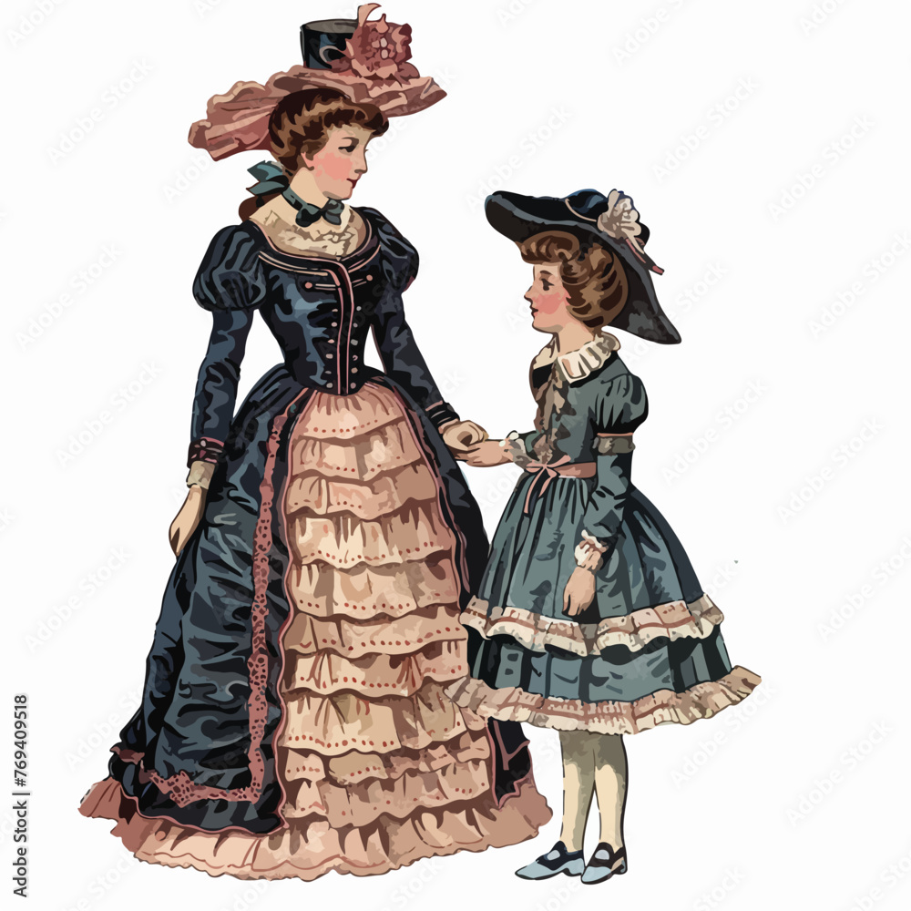 Victorian Mum and Daughter Clipart 