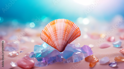 Close-up of conch shell on beach