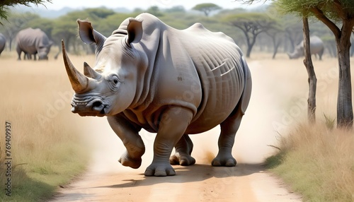 A Rhinoceros In A Safari Escape