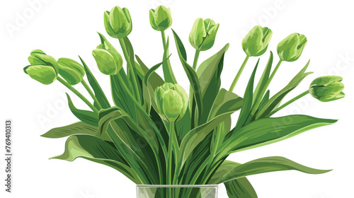 Illustration bouquet of green tulips in a vase Flat 