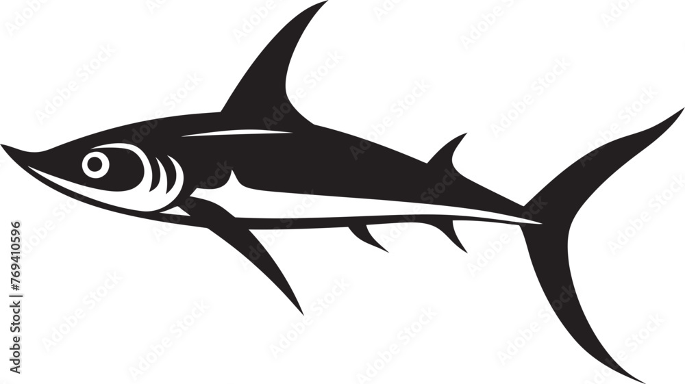 Fototapeta premium Oceanic Guardian Thresher Shark Black Vector Emblem Stealthy Sovereignty Thresher Shark Emblem in Black