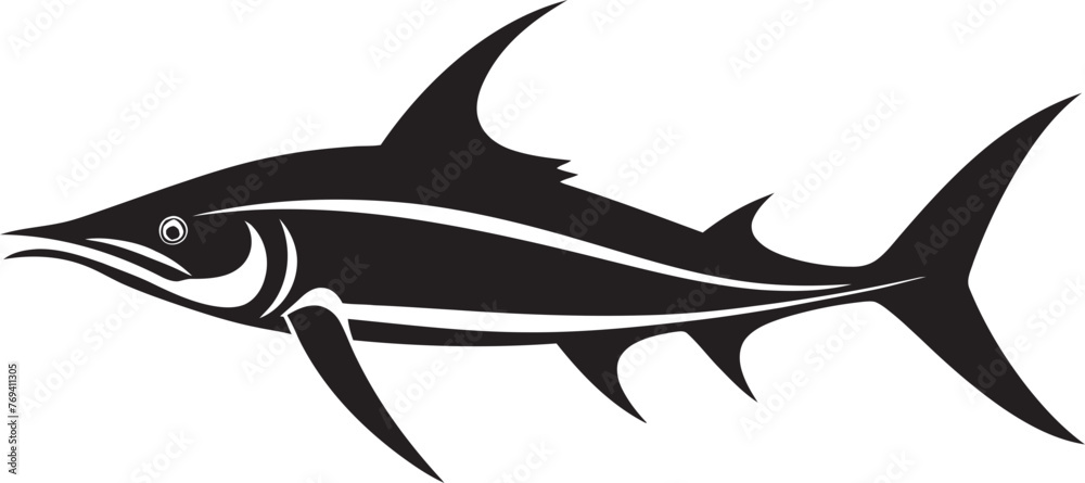 Fototapeta premium Regal Hunter Thresher Shark with Black Icon Elegant Sovereignty Thresher Shark Black Vector Emblem