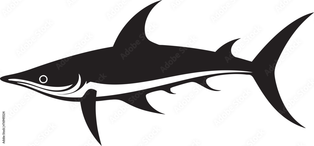 Fototapeta premium Predatory Majesty Thresher Shark with Black Emblem Roadside Rescuer Tow Truck with Black Vector Logo