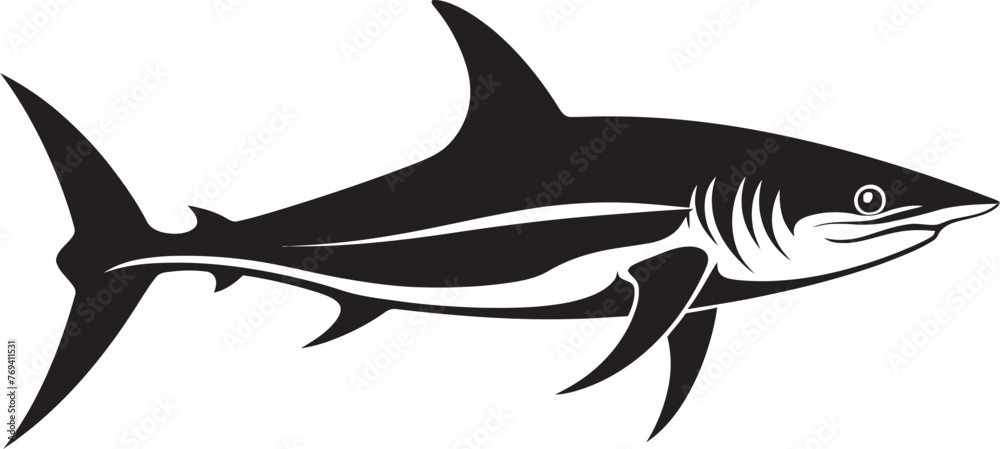 Fototapeta premium Aquatic Sovereignty Thresher Shark Logo in Black Vector Stealthy Guardian Thresher Shark with Black Icon