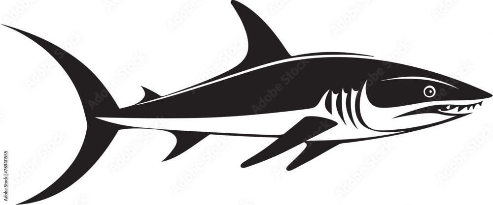 Stealthy Guardian Thresher Shark with Black Icon Oceanic Sovereignty Thresher Shark Emblem in Black