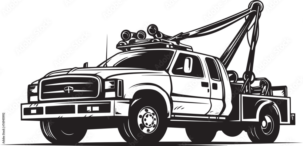 City Saviors Tow Truck featuring Iconic Black Emblem Emergency Evacuation Black Logo on Tow Truck
