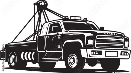 Swift Support Black Logo Design on Tow Truck Fleet Reliable Recovery Tow Truck with Black Vector Icon