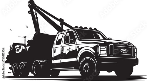 City Savior Tow Truck with Iconic Black Emblem Swift Recovery Black Vector Icon on Tow Truck
