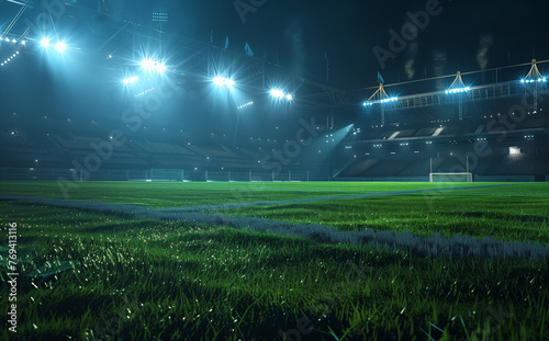 Stadium Lights Illuminating Night Match. The electric atmosphere of a night match comes alive under the dazzling lights of an empty stadium, ready for the roar of an impending game.