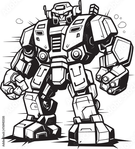 Tech Revolution Transforming Weapon with Iconic Black Emblem Robotic Reshaping Black Vector Icon on Weaponized Robot
