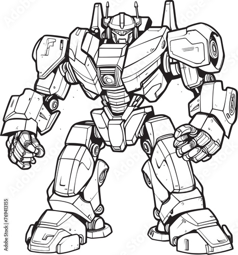 Robotic Resurgence Black Vector Icon on Weaponized Robot Cybernetic Armory Transforming Weapon with Striking Black Emblem