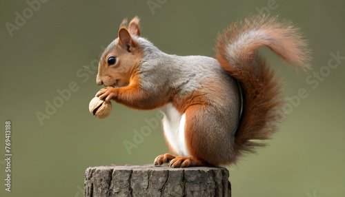 A Squirrel With A Nut Balanced On Its Back