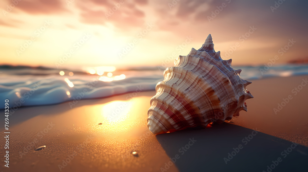 Conch shells on the seaside at sunrise Conch shells on the seaside at sunrise