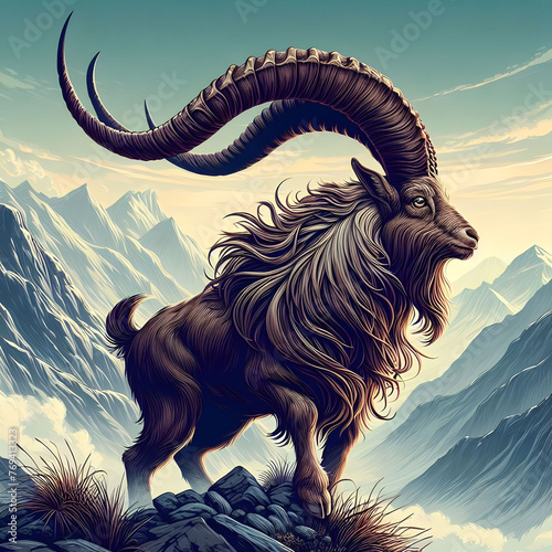 markhor standing on the mountains