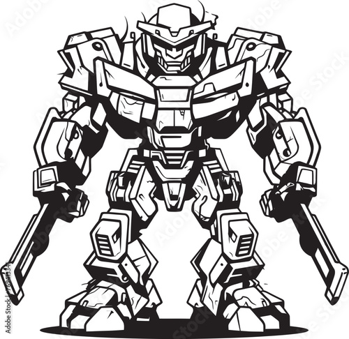 Wallpaper Mural Cybernetic Innovation Transforming Weapon with Sleek Black Emblem Mechanical Metamorphosis Black Vector Logo on Robot Weapon Torontodigital.ca