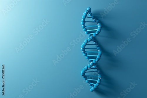 A blue DNA strand is shown on a blue background