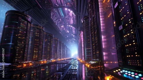 A Futuristic Skyscraper Cityscape At Night. 