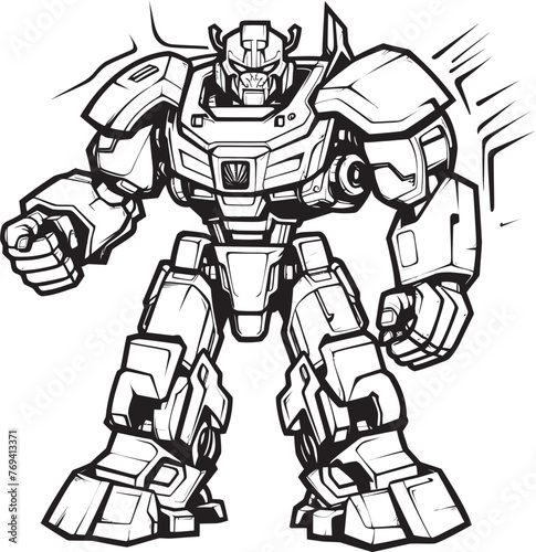 Robotic Reshaping Transforming Weapon with Striking Black Emblem Cybernetic Arsenal Black Logo Design on Weaponized Robot