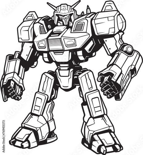 Tech Revolution Black Vector Icon on Robot Weapon Robotic Reshaping Transforming Weapon with Striking Black Emblem