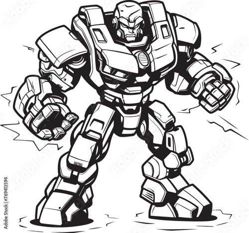 Armament Upgrade Black Vector Logo on Transforming Robot Digital Dynamics Transforming Weapon with Bold Black Vector