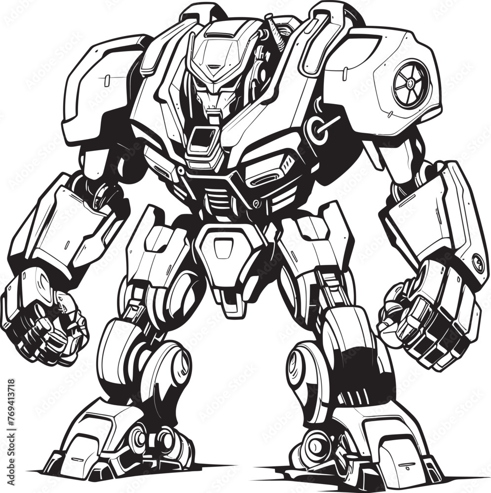 Mecha Matrix Black Vector Logo on Weaponized Robot Tech Innovator Transforming Weapon with Sleek Black Design