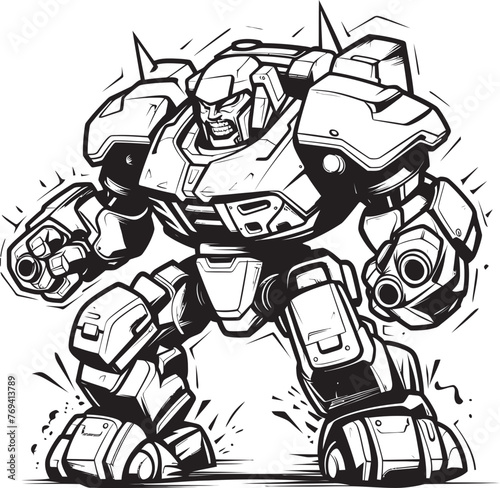 Tech Crusader Black Logo Design on Transforming Robot Cybernetic Arsenal Transforming Weapon with Bold Black Vector