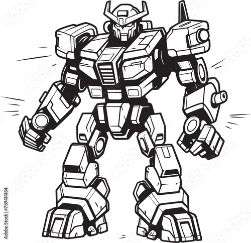 Cybernetic Armory Weaponizing Robot in Black Digital Warfare Transforming Robot with Vector Logo